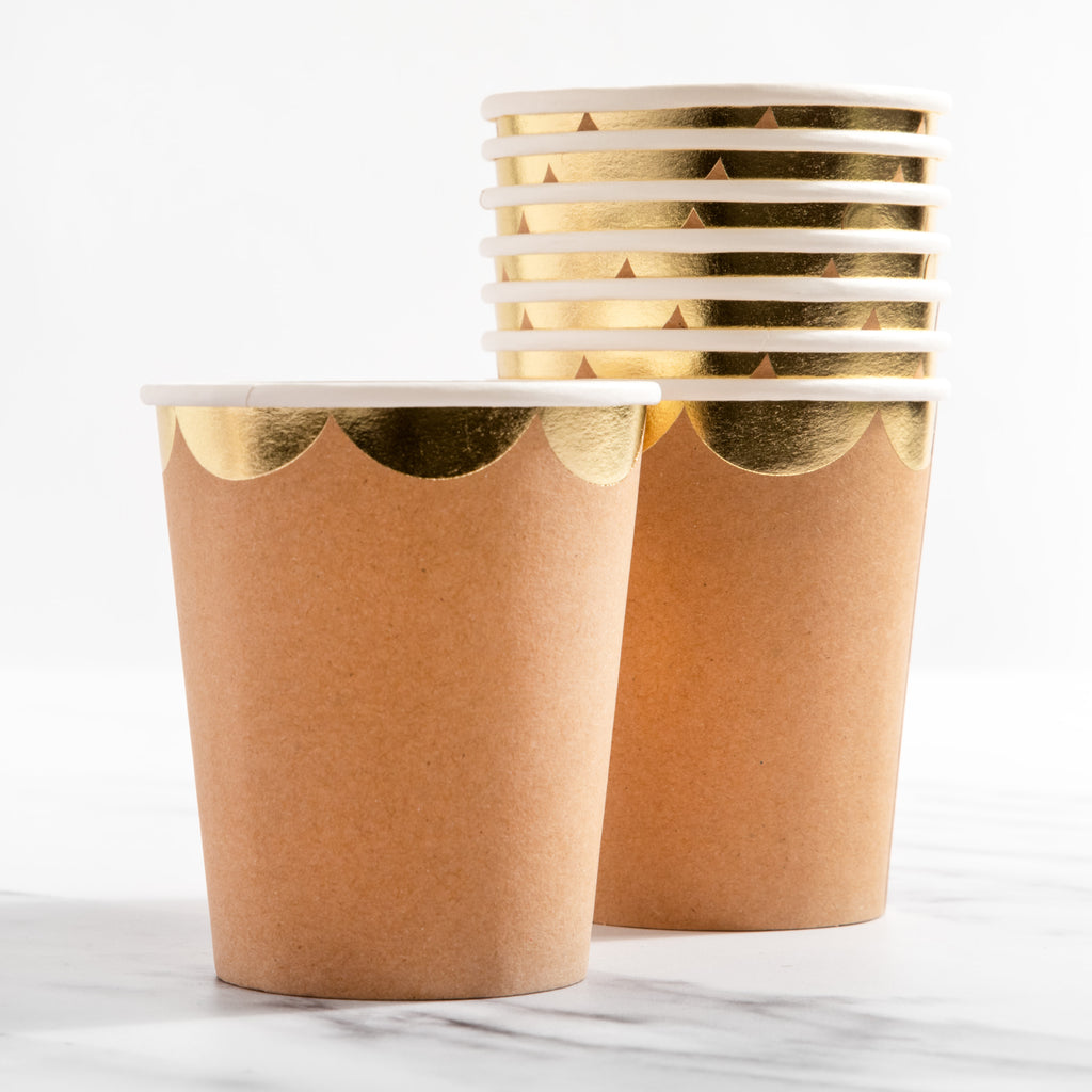 Kraft Paper Cups with Gold Scalloped Design