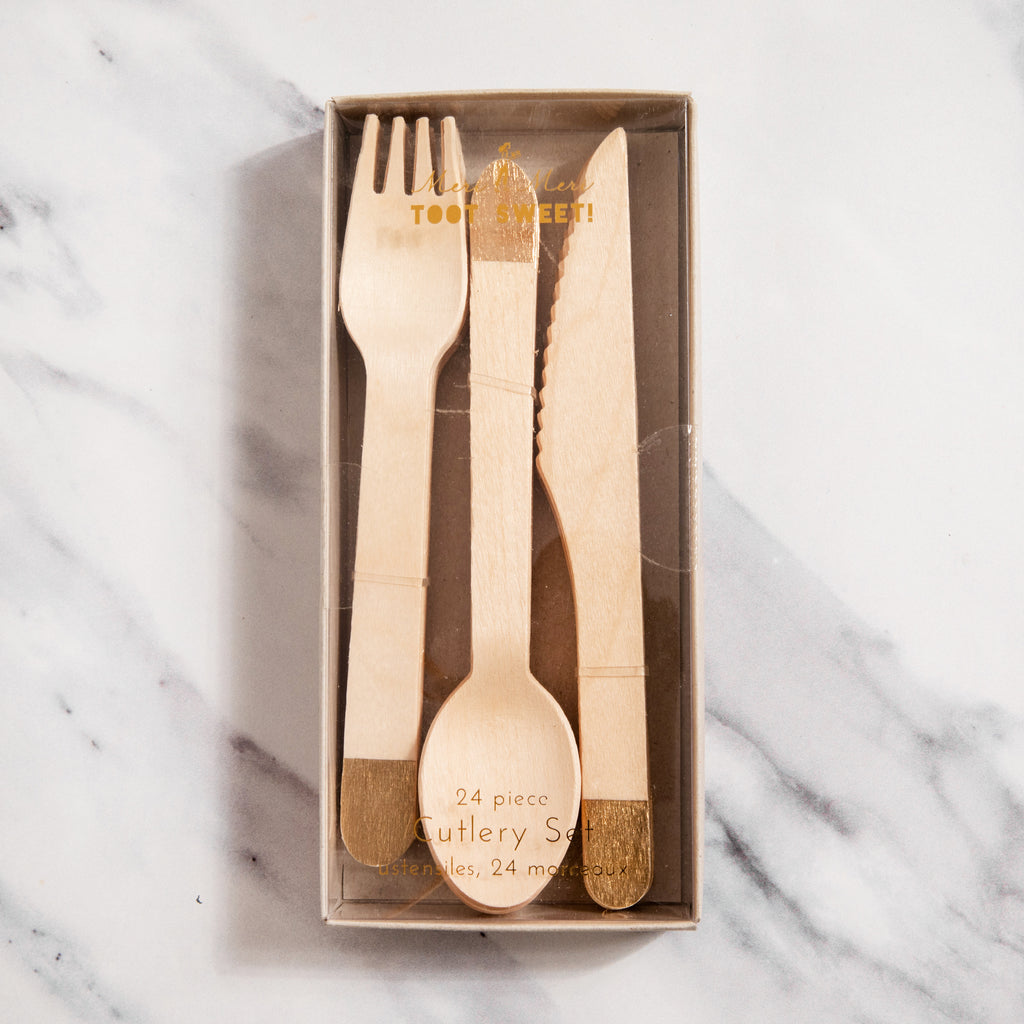 Gold Dipped Wooden Disposable Utensil Set