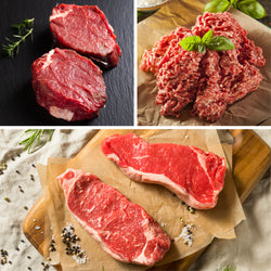 Organic Grass Fed Piedmontese Beef Assortment - Filet Mignons, NY Strip Steak, Ground Meat