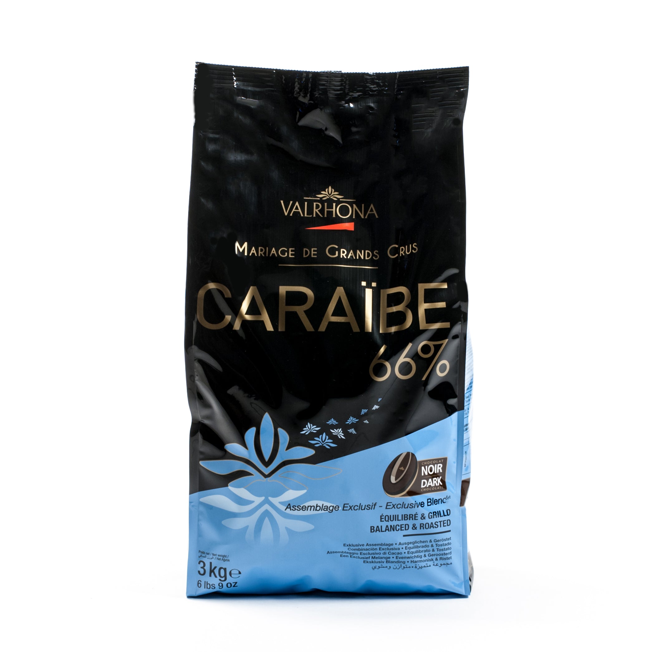 Valrhona Dark Chocolate - 66% Cacao - Caraibe, 6 lbs 9 oz Bag of Feves