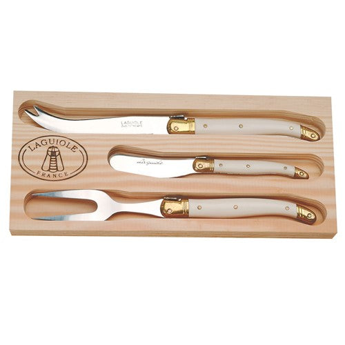 3 Piece Cheese Knifes & Serving Fork Set - Ivory