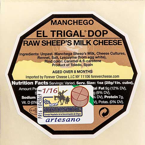 El Trigal Artisan Raw Milk Manchego DOP Cheese Aged 8 Mo.