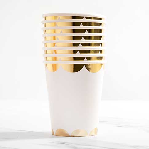 Paper Cups with Gold Scalloped Design