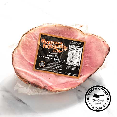 Berkshire Pork Bone-In Uncured Hickory Smoked Ham, Half