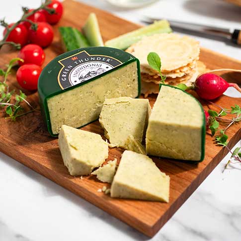 Green Thunder Welsh Truckle Cheese - Mature Cheddar with Garlic & Herbs