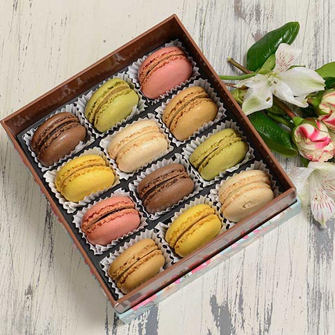 French Almond Macarons Assortment - Blue Box