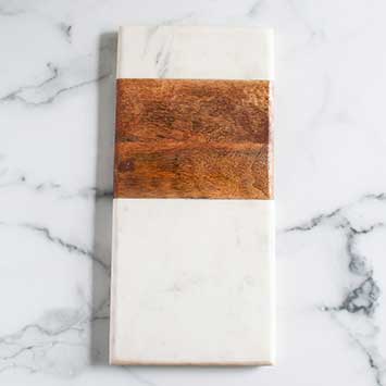 White Marble & Wood Rectangular Board